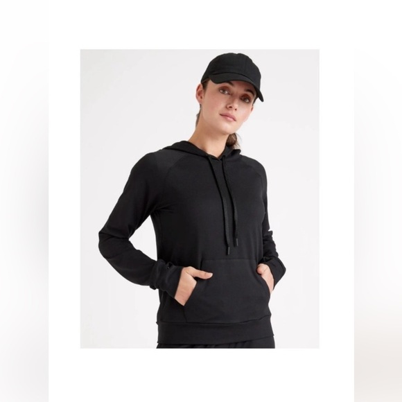 Quince Flowknit Pullover Hoodie Sweatshirt Black Stretch Size M NEW - Picture 1 of 6